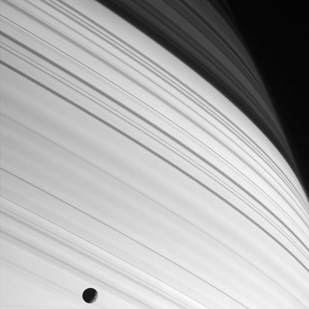Mimas and Saturn's Rings