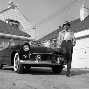 Frank Sinatra Standing on Thunderbird 1955 by Frank Worth