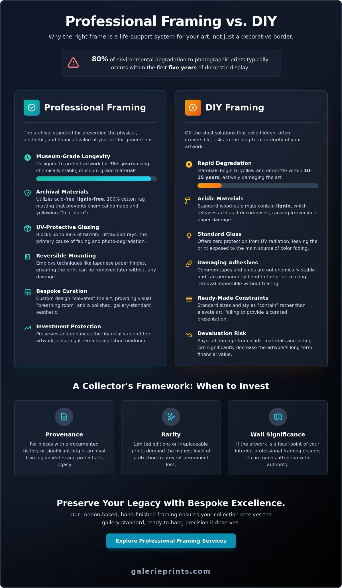 Professional Framing vs DIY: A Curator’s Guide to Preserving Fine Art - Infographic