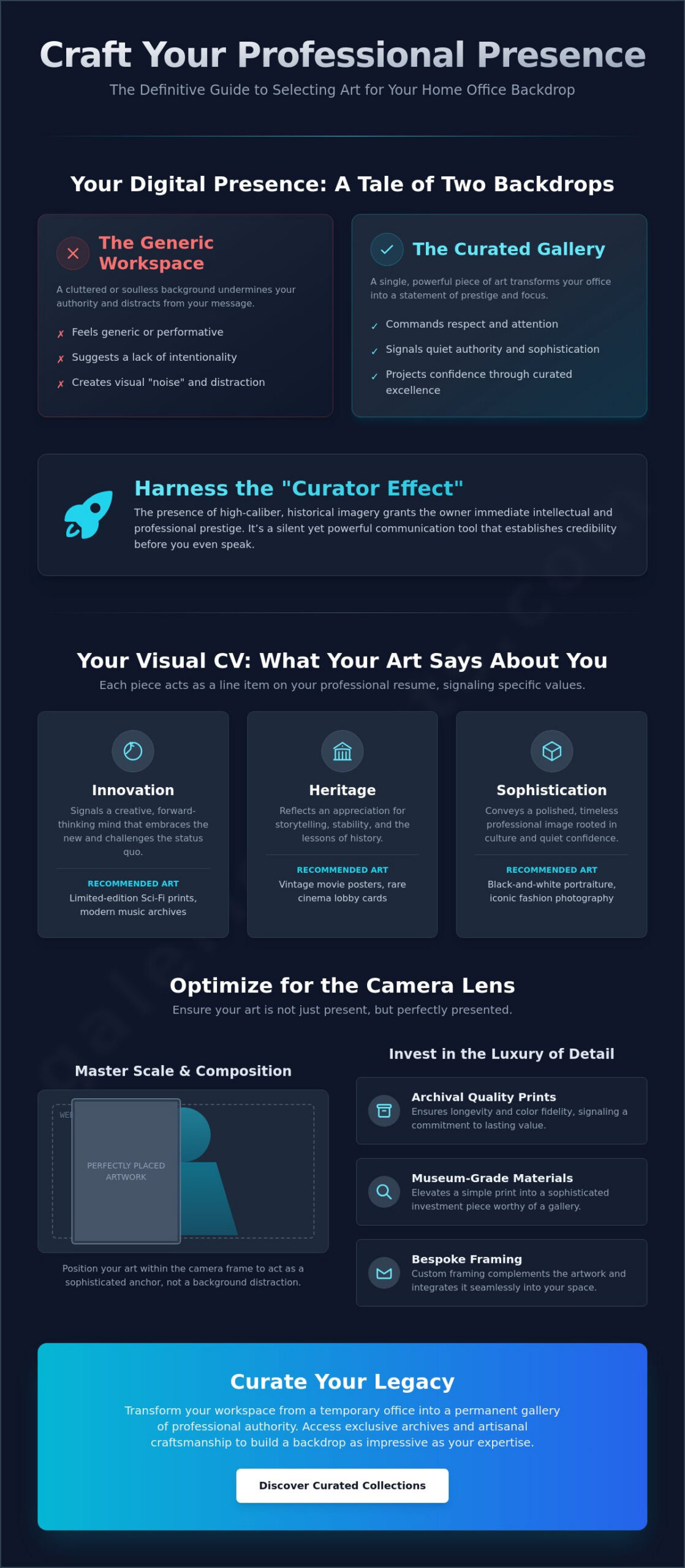 Curating Authority: The Definitive Guide to Art for a Home Office Background - Infographic